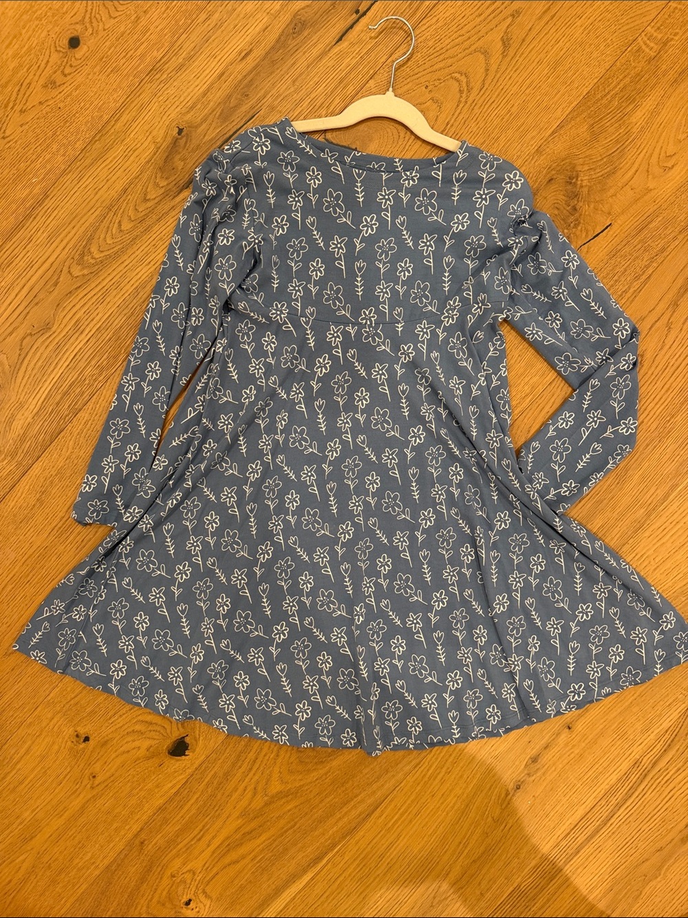 Girls' Dusty Blue Floral Long-Sleeve Twirl Dress